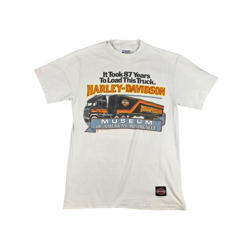Vtg 1990 Harley Davidson Museum Truck T-Shirt Mens M Gray USA Made RK Stratman